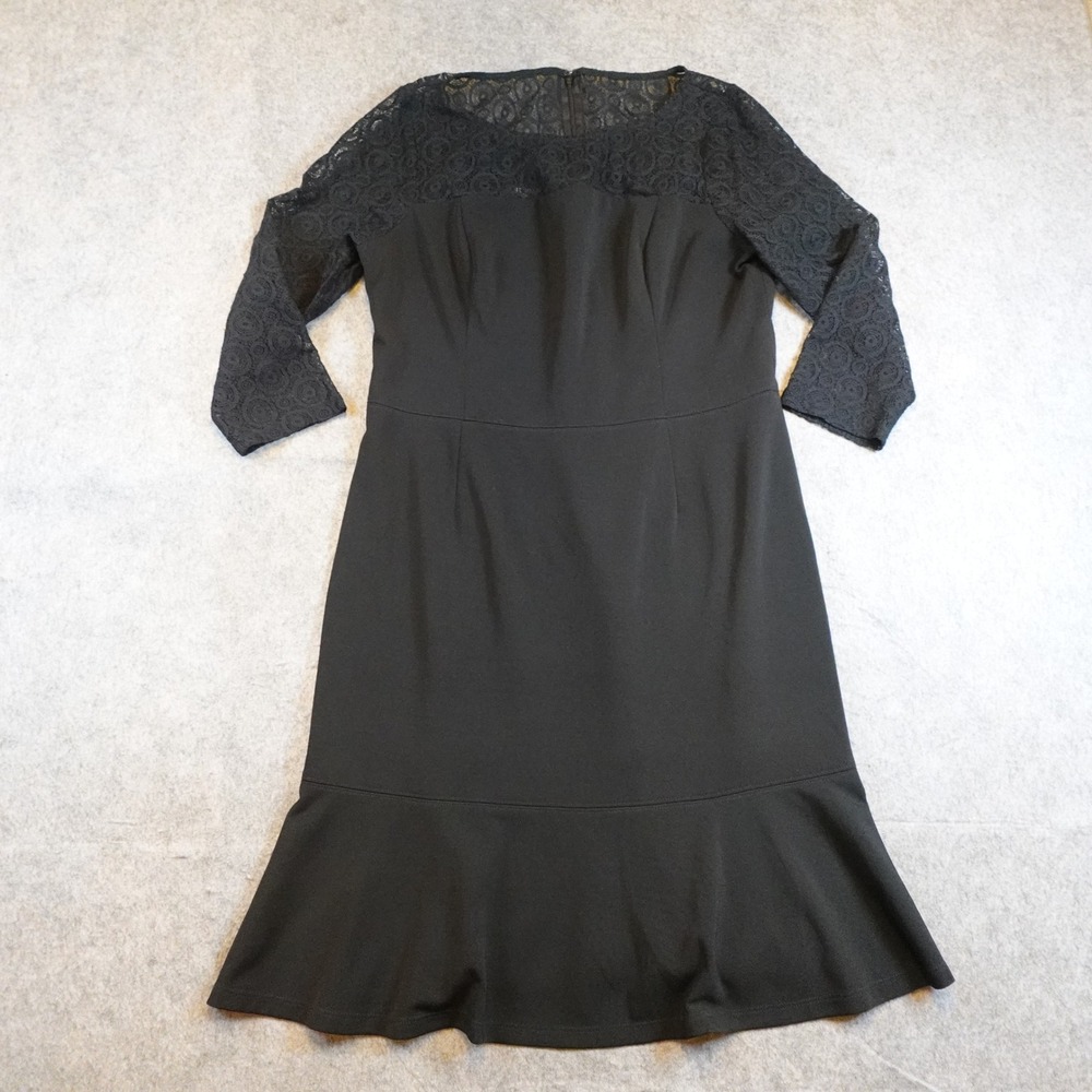 Nine West Dress Women 14 Black Lace Yoke 3/4 Sleeve Flounce Hem Midi